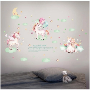 Stickers muraux licorne avec ballons colorés et étoiles pour déco chambre d enfant