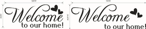 Size comparison chart for Welcome to our home wall decal with heart accents