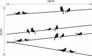 Black bird silhouette wall sticker on utility lines measuring 58cm by 33cm size