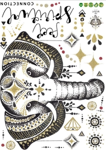 Detail of Nordic elephant wall sticker with mandala patterns and metallic gold accents