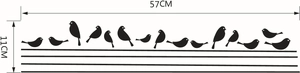Detailed black bird silhouette wall sticker dimensions 57x11cm on white background