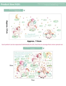 Stickers muraux licorne avec mise en page 50x70cm et taille finale de 57x116cm