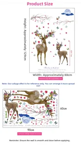 Detailed sizing chart showing the 60x90cm layout and 88x129cm forest deer wall sticker