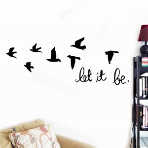 Flying bird silhouettes and 'let it be' vinyl wall stickers for home living room decor