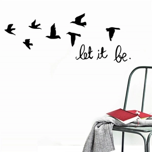 Minimalist black bird silhouettes wall stickers with let it be quote for home decor