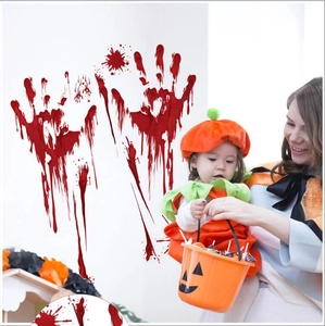 Realistic Halloween bloody handprint wall stickers with dripping blood effects for home decor