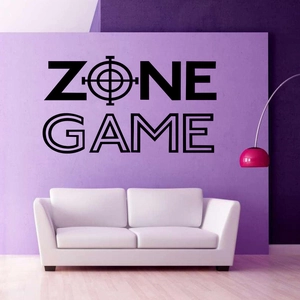 Creative black GAME ZONE wall sticker with crosshair design for gaming room decor