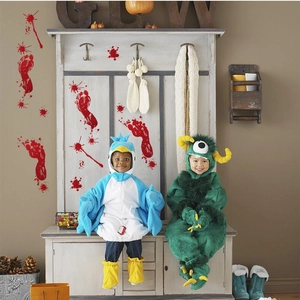 Halloween blood footprint window stickers and green monster costume for home party decoration