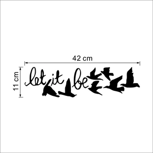 Detailed dimensions of let it be black wall sticker with birds showing 42cm width and 11cm height