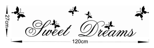 Adesivo murale Sweet Dreams con farfalle per camera da letto, nero, 120cm x 27cm
