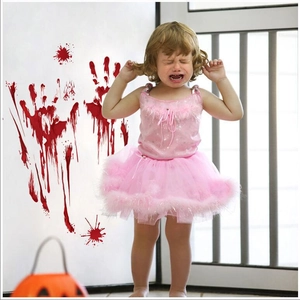 Halloween bloody handprint window stickers featuring realistic red splatter and bloody hand decals