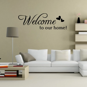 Minimalist black Welcome to our home wall sticker with heart for living room decor