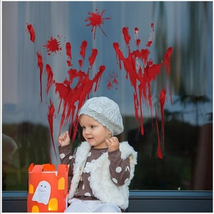 Halloween blood handprint wall decals on glass window with splatters for spooky decoration