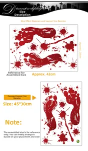 Halloween bloody footprints wall sticker showing layout and finished display dimensions