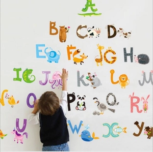 Cartoon Tiere Alphabet A-Z Wandaufkleber PVC Wasserdicht Pädagogische Wandtattoos Für Kinderzimmer Spielzimmer Deko