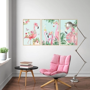 Set di 3 quadri decorativi con fenicotteri e cornici dorate per soggiorno stile nordico