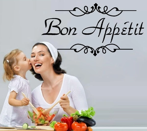 Elegant Bon Appétit wall decal with scrolls for kitchen decor and dining area