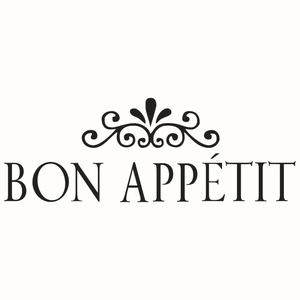 Detail of Bon Appétit wall sticker with elegant vintage scroll patterns for kitchen decor