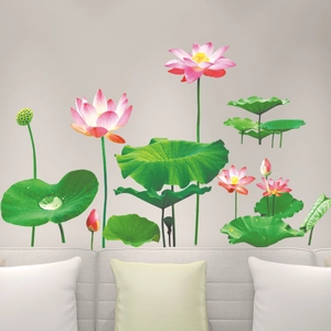 Realistic pink lotus flower wall decals for living room TV background home wall decor