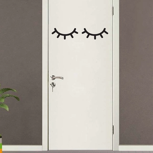 Minimalist black eyelash wall stickers for home decor, pair of cute vinyl eyelashes for door