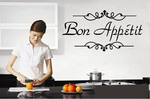 Elegant Bon Appétit kitchen wall sticker with decorative scrolls for dining room decor