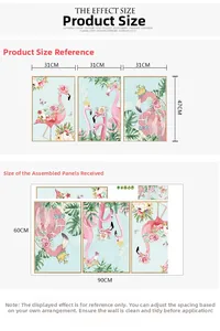 Guida alle taglie adesivi fenicottero con layout 60x90cm ed effetto finale 31x47cm