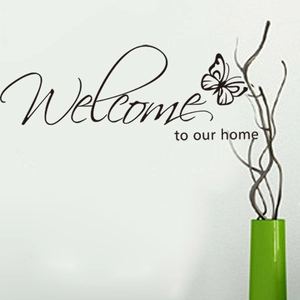 Welcome To Our Home Butterfly Wall Sticker PVC Waterproof Removable Lettering Decal For Living Room Entrance Home Decor