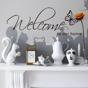 Welcome to our home artistic wall sticker with black butterfly for home wall decor
