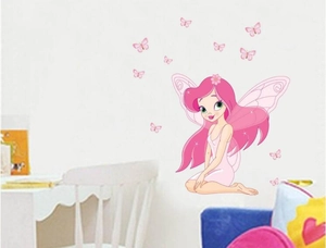Rosa Fee und Schmetterling PVC Wandtattoo für eine romantische Kinderzimmerdekoration