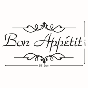 Detailed view of Bon Appetit wall sticker with size dimensions 30x57.5cm in black