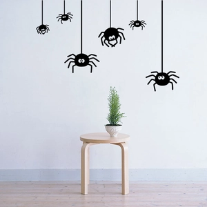 Halloween cartoon spider wall stickers set in black PVC for home living room decor