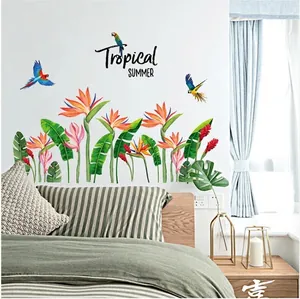 Tropical wall stickers with parrots and birds of paradise for home wall decoration