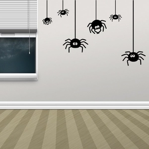 Halloween decorative 3D wall stickers featuring 6 cartoon black spiders with big eyes