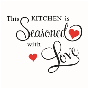 Detail von 'This KITCHEN is Seasoned with Love' Wandtattoo mit roten Herzen
