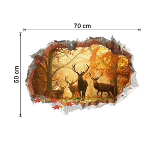 3D forest wall sticker with reindeer and 70x50cm dimensions for living room decor