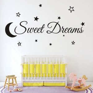 Sweet Dreams Lettering Wall Sticker With Moon And Stars Waterproof Removable PVC Decal For Bedroom Nursery Home Decor