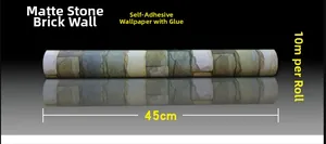 Detail of 45cm x 10m self-adhesive wallpaper roll with textured brick stone pattern