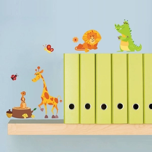 Cartoon animal wall stickers with giraffes and lions for kids bedroom nursery decoration