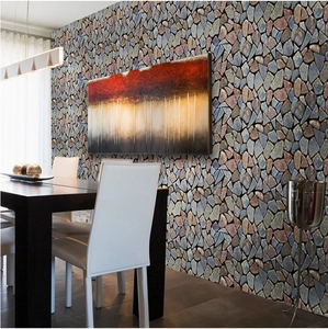 Carta da parati adesiva effetto pietra 3D grigia e blu per decorazione della sala da pranzo