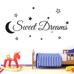 Sweet Dreams wall decal with moon and stars for minimalist kids bedroom decor