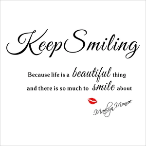 Sticker mural Marilyn Monroe Keep Smiling avec lèvres rouges et signature artistique