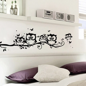 Cartoon Owl Tree Branch Wall Sticker Waterproof PVC Black Silhouette Decal For Kids Bedroom Nursery Living Room Home Decor