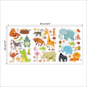 Detailed sheet layout of safari animal wall stickers with size 60x30cm for kids rooms