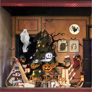 Adesivi per vetrine Halloween con fantasmi, zucche e decorazioni murali di castelli