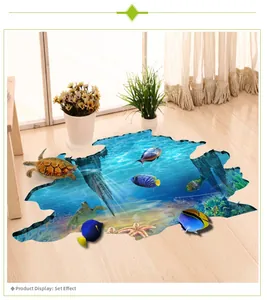 3D ocean floor sticker showing tropical fish and sea turtles on waterproof PVC tile