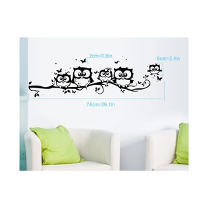 Cartoon owl wall decals on branch with dimensions 74cm x 29.1in for home decoration