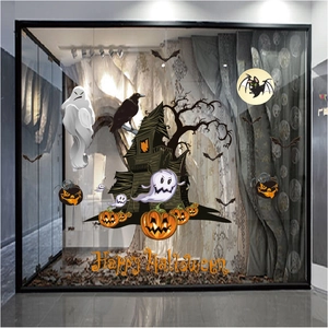 Adesivi per finestre di Halloween con casa stregata, zucche e fantasmi per la decorazione