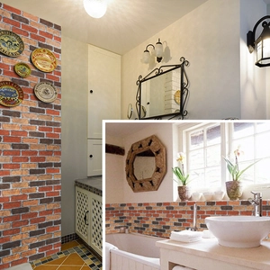 Self-adhesive 3D brick wallpaper in multi-color vintage stone style for home wall decor