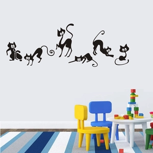 Lot de 6 stickers muraux chat noir minimalistes aux poses variées pour décoration maison