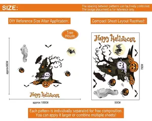 Adesivo murale Halloween con fantasma e zucca, formato DIY 90x100cm per finestre